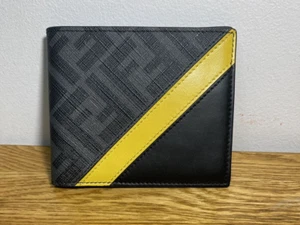 Fendi Hombre Negro Gris Cuero Doble Plegable Cartera En muy buena condición - Imagen 1 de 13