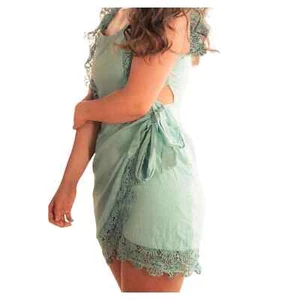 Southern Fried Chics Mini Dress Medium Green Cotton Waist Wrap Lace Sleeveless - Picture 1 of 8