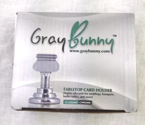 12 - 1.5 Tall Tabletop Card Holder - Harp-Clip - Chrome - Gray Bunny - Picture 1 of 2