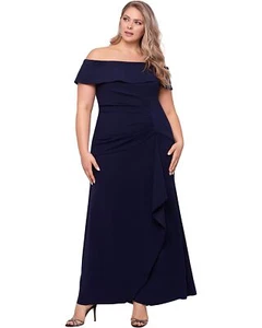 XSCAPE Plus Size Long Scuba Crepe Off-the-Shoulder Dress Size 18W - Picture 1 of 2