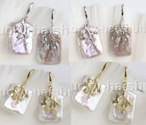 AAA natural 25mm oblong white purple Reborn keshi pearsl Earrings 925sc j12481-2 - Picture 1 of 5