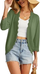 GRECERELLE Women's 3/4 Sleeve Summer Cardigan Lightweight Casual Open-Front Crop - Picture 1 of 23