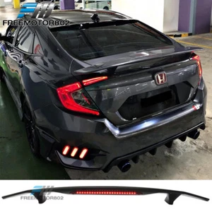 2 PostGloss Black Rear Trunk Spoiler Wing Lip Universal W/ 3RD LED Brake Light - Picture 1 of 6