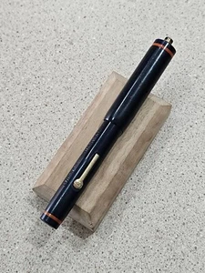 Diamond Point Black Lever Fill 14KT NIB Fountain Pen Ring Top Orange Bands- RARE - Picture 1 of 19