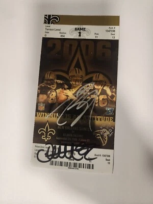 Boleto autografiado por Drew Brees New Orleans Saints 25/09/06 Katrina Coming Dome  Foto 1 de 2
