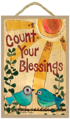 Count your blessing 蓝色鸟 太阳 可爱 Stephanie Burgess 木牌 标志 460 — 第 1/3 张图片