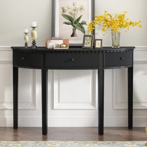 U-Style Sideboard Pine Veneer Console Table with Vertical Stripe Drawer Fronts - Picture 1 of 60