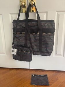 LeSportsac Multi-Color Stripes Shoulder Bag Duffle Tote, Pouch & (new) Purse!