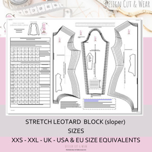 Leotard Pattern Block- Sizes XXS-XXL - UK, US and EU Size Equivalents - Sloper -