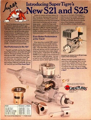 SuperTigre RC Engines s21 s 25 Vintage Print Ad 1986 Wall Art Decor Lot of 2 - Image 1 of 2