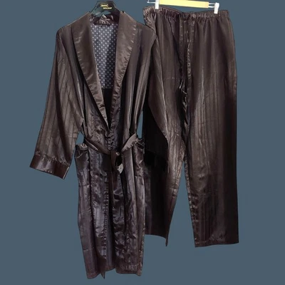 Claiborne Unisex Long Robe Pants Set Black Silky Loungewear Travel Luxury OS - Image 1 of 4