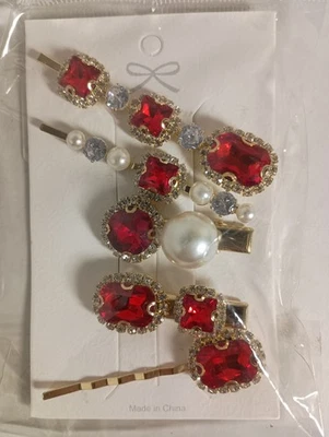 Accesorios de pinza de pelo con pasador para mujer diseño vintage de estrás rojo Foto 1 de 3