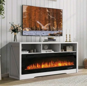 Luxurious, Cozy Fireplace TV Stand with LED Lights, Storage & Fits TVs 75” Wide - Picture 1 of 7