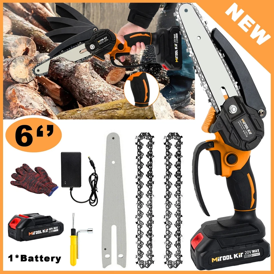 Mini Chainsaw Cordless Portable 6in Small Handheld Electric Chain Saw 1-Battery - Image 1 of 1