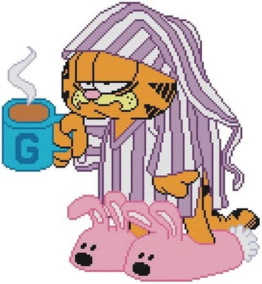 CROSS STITCH+ CRAFT PATTERN Garfield Cat Pajamas Coffee Mug Bunny Slippers - Image 1 of 4