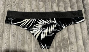 VICTORIA’S SECRET PINK EXTRA LOW RISE THONG CRUSHED VELVET BLACK LEAVES LARGE - Picture 1 of 3