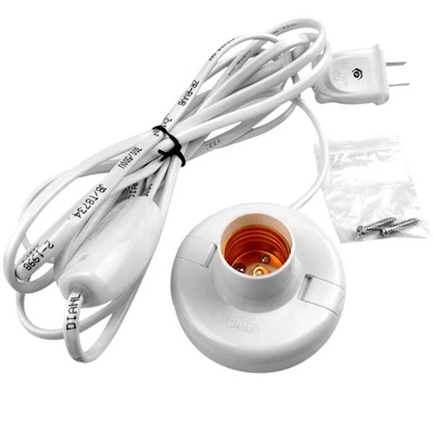 1pcs White Hanging Light Cord E27 Bulb Socket to 2-Prong with On/Off Switch - Image 1 of 4