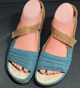 Naot Kori SZ 39 (US 8) Women’s Color Block (Brown/Teal) Leather Sandals Shoes - Picture 1 of 6