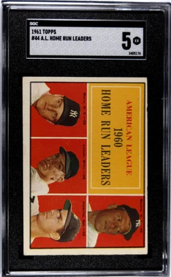 Topps A.L. 1961 Home Run Leaders Mantle, Maris #44 SGC 5 Yankees Foto 1 de 2