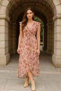 Vintage Womens Dress 10 Floral Fairy Midi Maxi Ruffle 90s Y2K Romantic Feminine - Picture 1 of 14