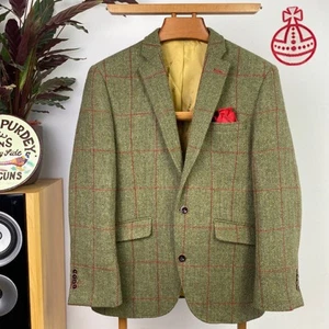 HARRIS TWEED (38S) Men’s Sport Coat Jacket ‘Western Isles’ Windowpane Overcheck - Picture 1 of 14