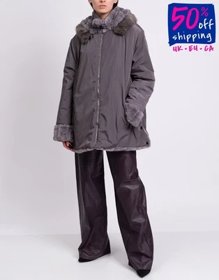 RRP€310 TOY G Techno Fabric Jacket Plus Size 51 XXL Grey Faux Fur Lined - Image 1 of 4