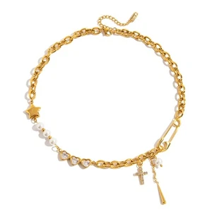 Minimalist Cubic Zirconia Paperclip Necklace Stainless Steel Chain Fashionable - Picture 1 of 8