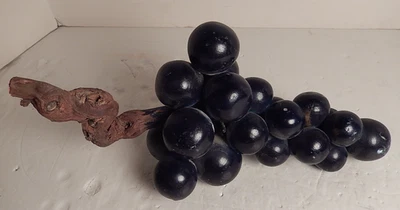 Vástago de madera de uvas negras fruta piedra alabastro italiano vintage temprano 13" Foto 1 de 2