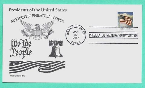 DONALD TRUMP 2017 INAUGURATION COVER , DON ASHLEY CACHET W/FLAG STAMP Cover