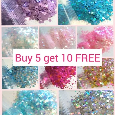 Chunky Glitter Mixes 5g 10g Festival, Cosmetic, Crafts  Buy 5 get 10 FREE - Image 1 of 2
