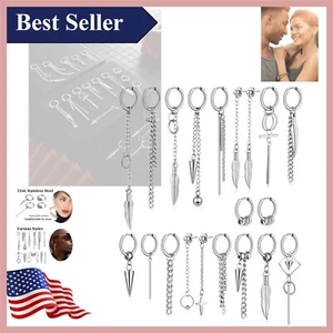 Fashion-Forward Men's & Women's Stainless Steel Earrings Set - 20-Piece Bundle - Picture 1 of 9