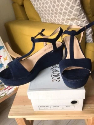 NU PIEDS SANDALES COMPENSEE PLATEFORME BLEU MARINE TALON STABLE 7 cm - 2 cm - Photo 1/4