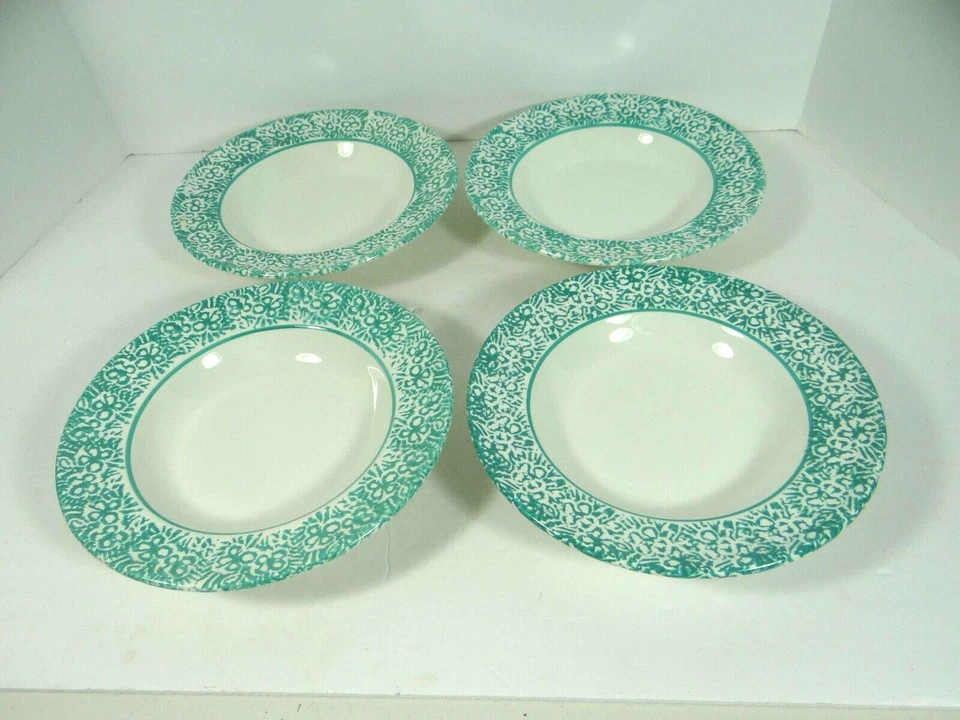 Juego de 4 cuencos de sopa con borde Roma Inc esponja verde hecho en Italia Foto 1 de 4