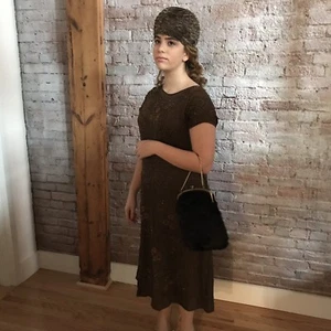 Vintage 1920's Beaded Womens Dress Heavy Beading Silk Short Sleeve 8 As Found - Picture 1 of 9