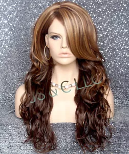 Mezcla de cabello humano PELUCA COMPLETA CALOR OK ONDULADO Long WBCA Auburn BRown Blonde mezclado D8/12 - Imagen 1 de 8