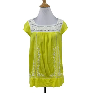 Moulinette Soeurs Top Women 6 Yellow Crochet Embroidery Cap Sleeve Anthropologie - Picture 1 of 11