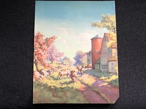 Vintage CALENDAR ART Litho Print MAIUS HUBERT ROBERT Spring Cows Road Build #70 - Picture 1 of 4