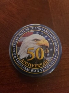 50th Anniversary Vietnam War Veterans Day Pinback Pin Button American Bald Eagle - Picture 1 of 4