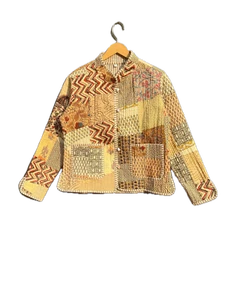 Chaqueta unisex acolchada de algodón con retazos amarillos indios ropa para mujer chaqueta EE. UU. - Imagen 1 de 4