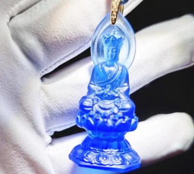 Colgante Amuleto Azul Buda Ksitigarbha Esmalte Color Chino Budismo Foto 1 de 4