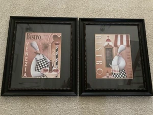 PAIR KIRKLANDS FAT CHEF ITALIAN FRENCH BISTRO 18" X 14" FRAMED PICTURES NEW (2) - Picture 1 of 6