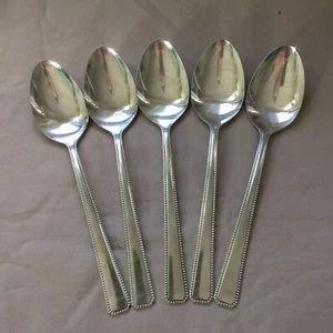 Rogers Vintage Flatware Enjoy Beaded Square 5 Oval Soup Serving Spoons Japan - Picture 1 of 4