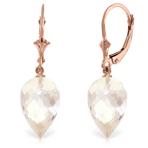 14K. GOLD POINTY BRIOLETTE DROP WHITE TOPAZ EARRINGS - Picture 1 of 15