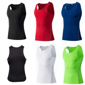 Mens Stretch Compression Workout Base Layer Tank Top Sports Vest Singlet T-Shirt - Picture 1 of 21