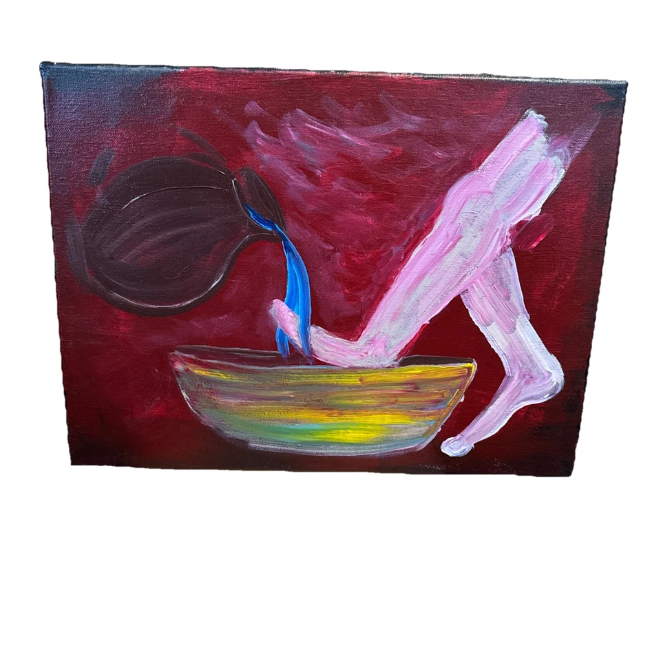 Religious Biblical Oil Painting Foot Washing Expressionism Abstract 16”Wx12”H - Image 1 of 4