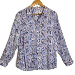 SPORTSCRAFT Linen Floral Shirt Size 18 Button Up Long Sleeve Blouse