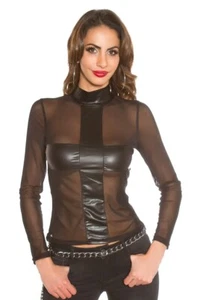 Wetlook Camiseta de Malla Cuello Alto y Refinado Aspecto Cruzado - Imagen 1 de 8