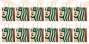 12 sacchetti regalo Starbucks marrone chiaro sirena carta pranzo shopper 8" x 10" x 4,5" NUOVI - Foto 1 di 1