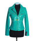 Rachel Turquoise Ladies New Smart Designer Waxed Lambskin Leather Fashion Jacket