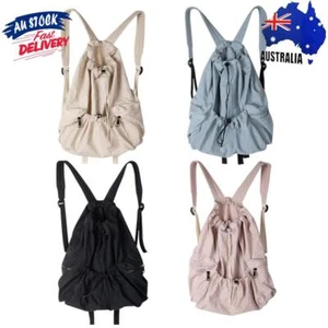 Women Backpack Drawstring Fashion Travel Nylon Backpack Ruched Outdoor Sports - Picture 1 of 15